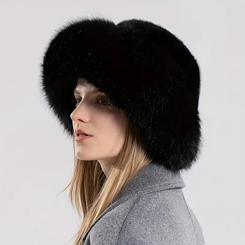 Noir Faux Fur-Trim Winter Hat