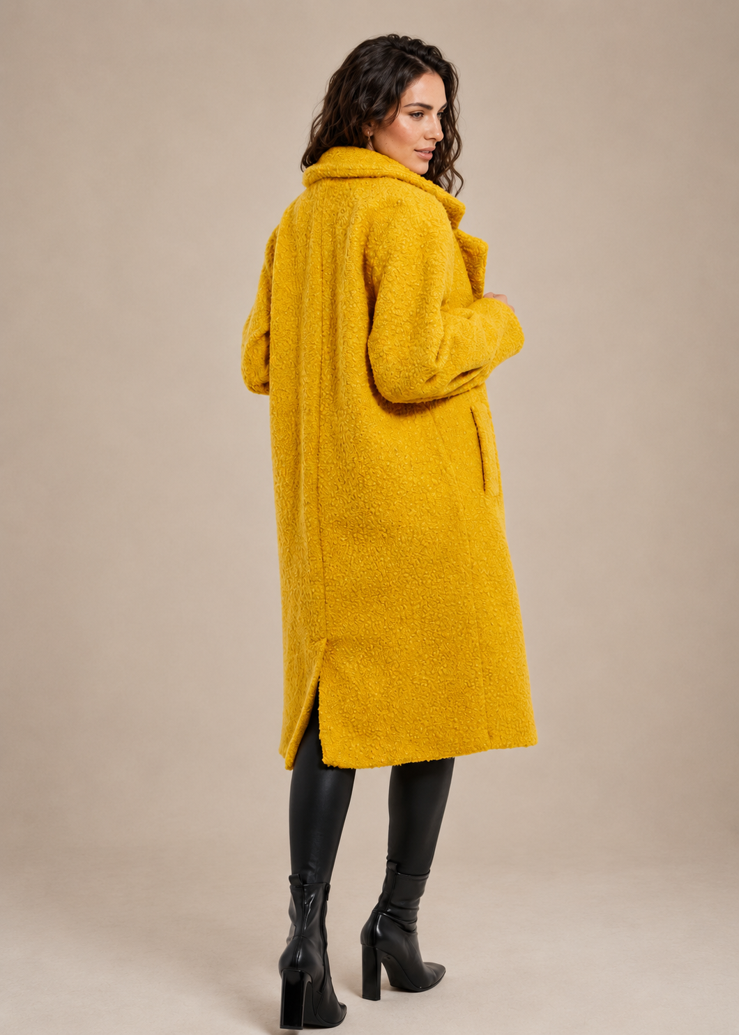 Mustard boucle longline Teddy oversized coat