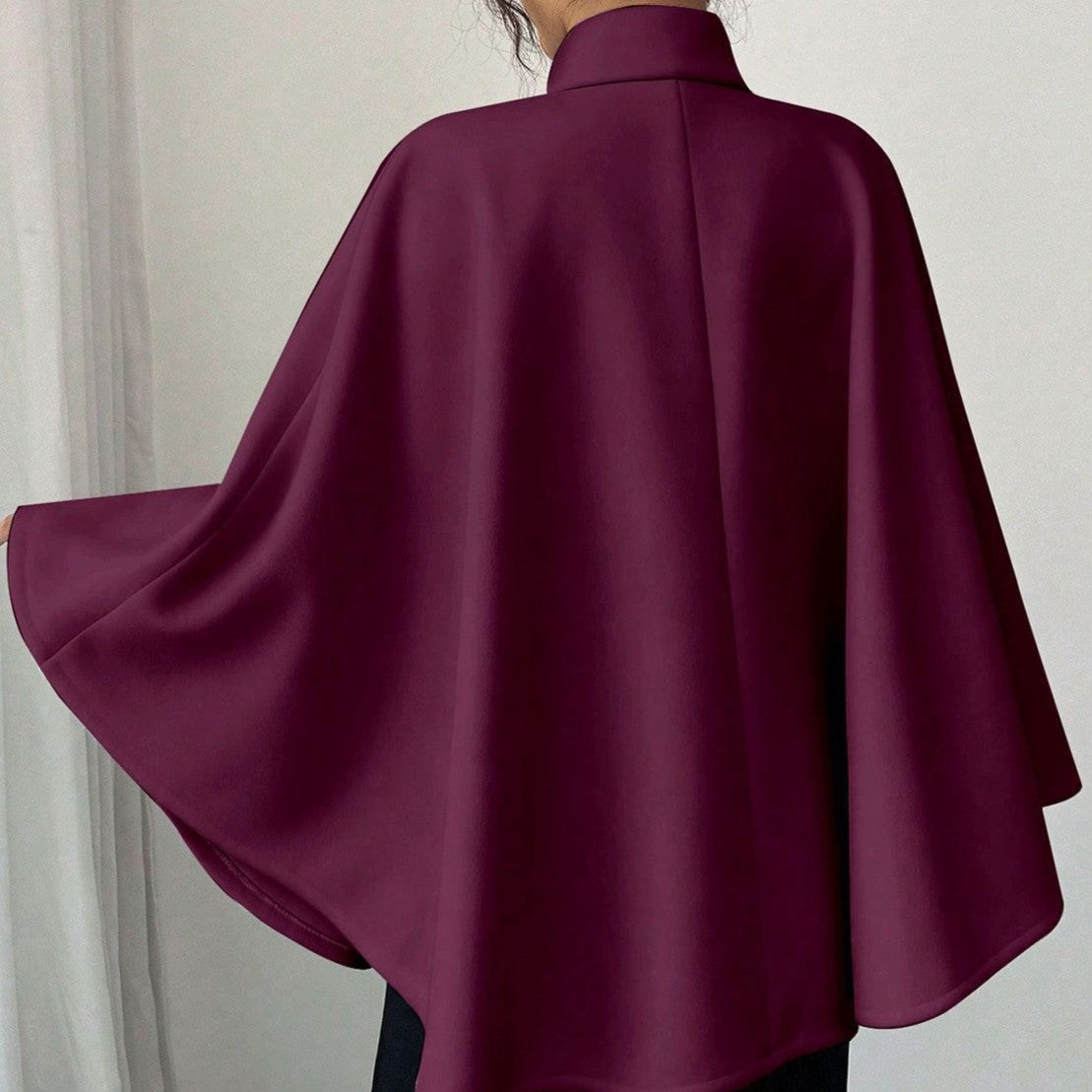 Batwing Cape Jacket with High Neck and Tie-Waist