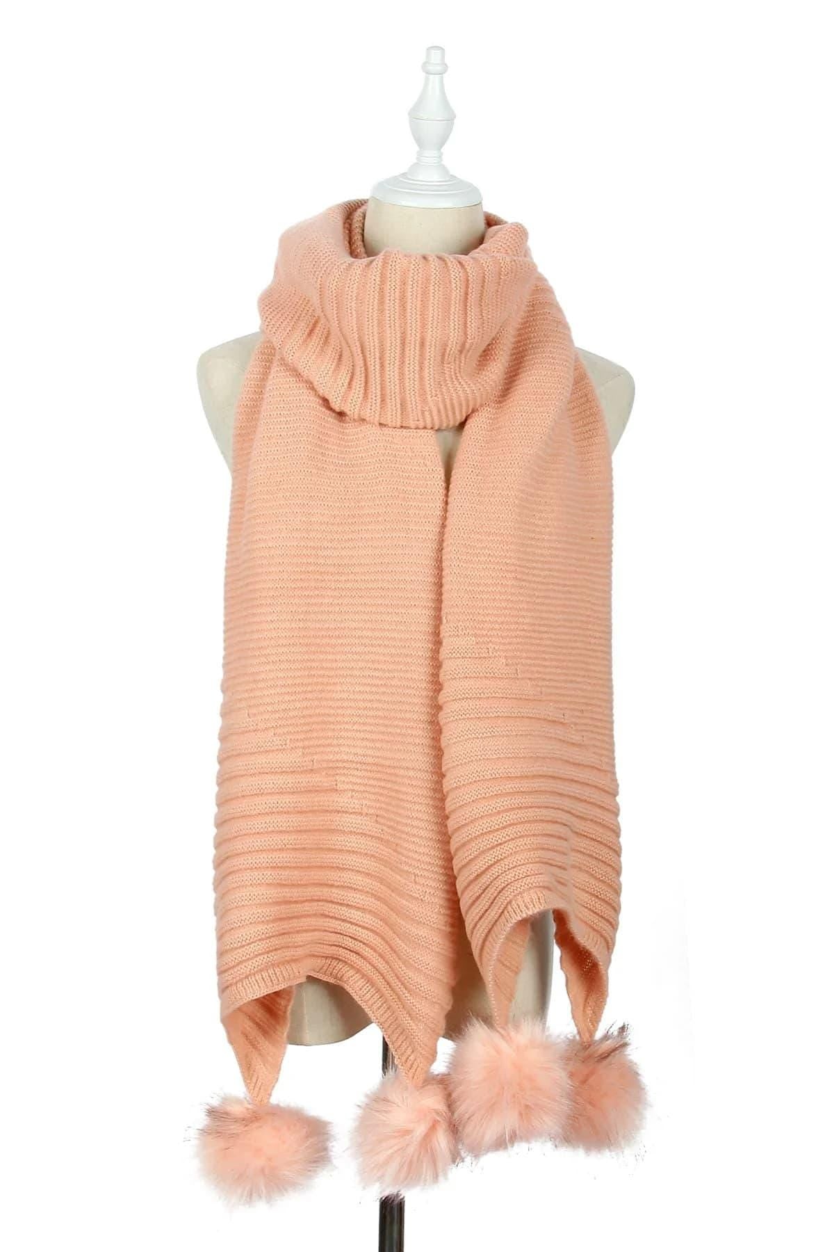 Knitted Faux Fur Pom Pom Scarf