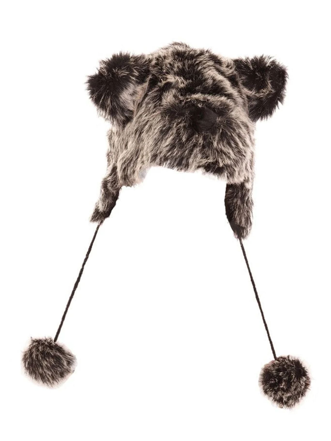 Furry Bear Hat With Pom-Poms Adults' Women Men Ladies Unisex Funny Winter