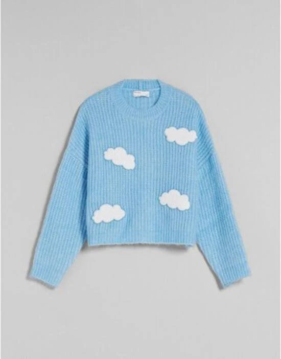 Oversized Blue Cropped Cloud Knit Jumper