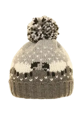 Ladies’ Gray Sheep Print Knitted Bobble Hat