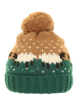 Ladies’ Teal Sheep Print Knitted Bobble Hat