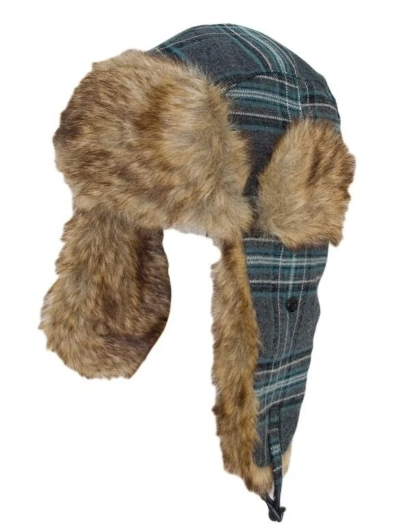Ladies Checked Trapper Hat with faux fur trim