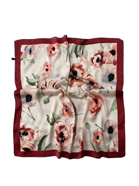 Elegant Blush Pink and Ink Floral Print Square Scarf - Delicate Watercolor Style Flower Pattern Fashion Accessory Soft Wrap