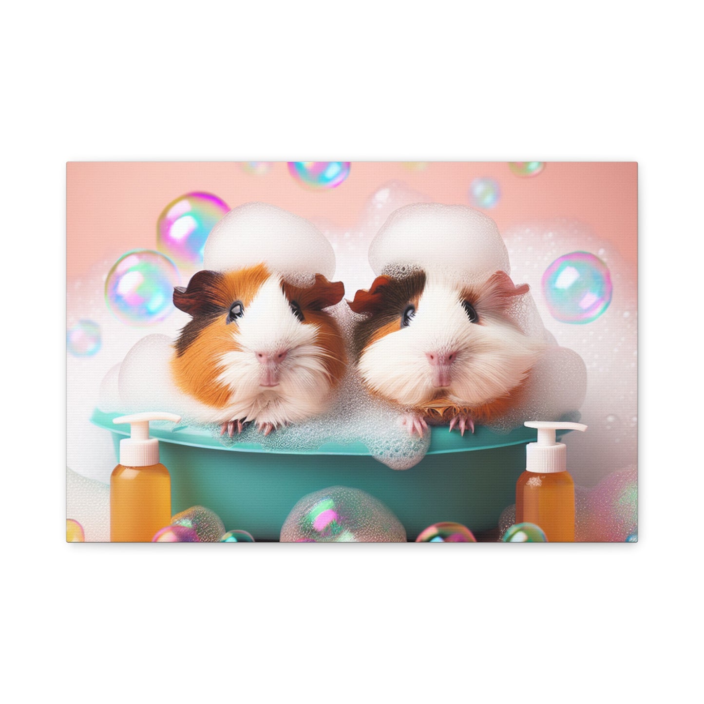 Bathtime Buddies: Adorable Guinea Pigs Shower Scene | Premium Matte Wall Art | Cute Animal Lover Gift Stretched