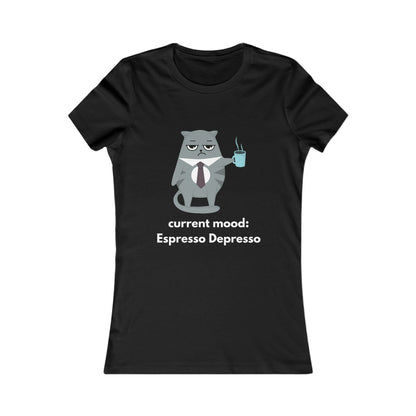 Women's Cat Coffee Tee — Cute Relaxed Cat Graphic T-Shirt