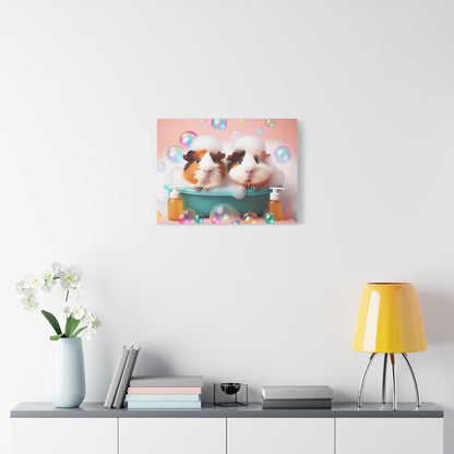 Bathtime Buddies: Adorable Guinea Pigs Shower Scene | Premium Matte Wall Art | Cute Animal Lover Gift Stretched