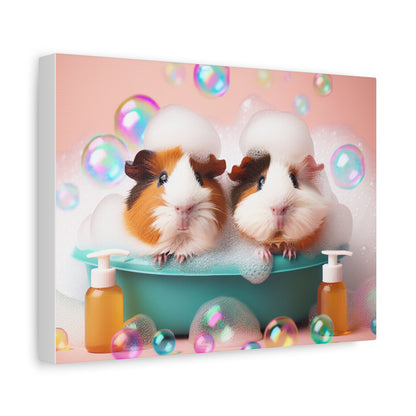 Bathtime Buddies: Adorable Guinea Pigs Shower Scene | Premium Matte Wall Art | Cute Animal Lover Gift Stretched