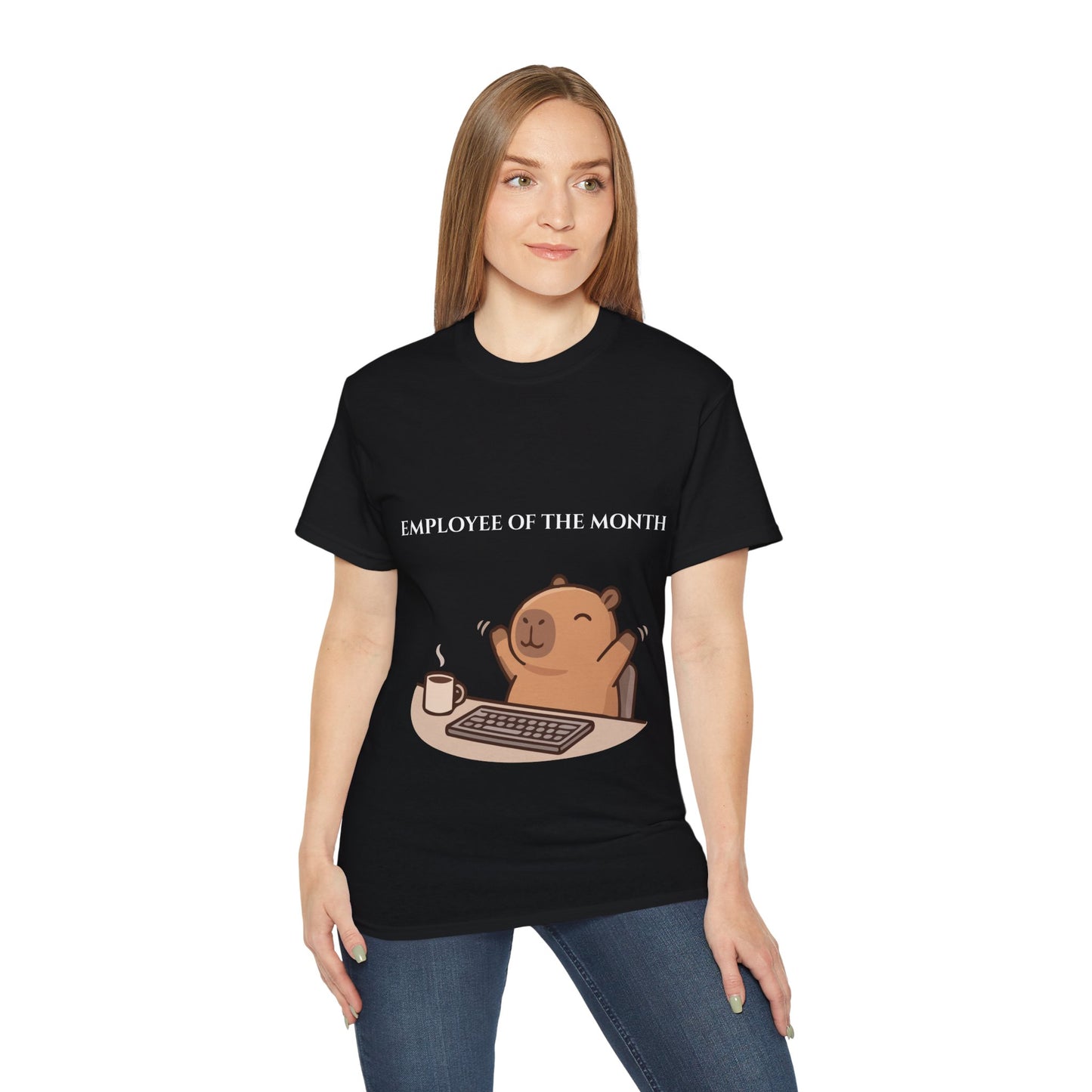 Employee of the Month Tee — Cute Bear Desk Graphic Women T-shirt Office Humor