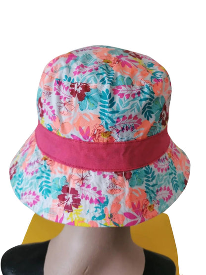Bucket hat. Girl's bucket hat. Floral  bucket hat. Perfect for festivals/ gigs. Flamingo theme.