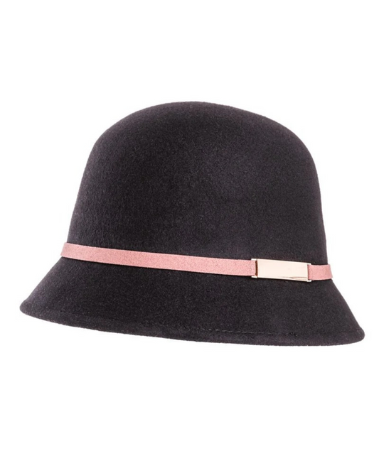 Vintage-Inspired 100% Black Wool Cloche Hat