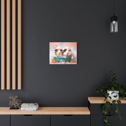 Bathtime Buddies: Adorable Guinea Pigs Shower Scene | Premium Matte Wall Art | Cute Animal Lover Gift Stretched