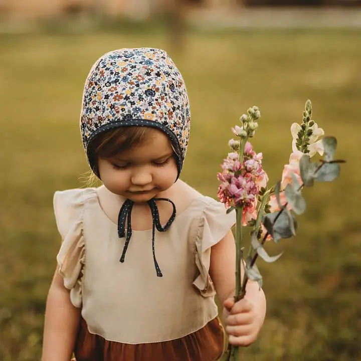 Reversible Coastal Blooms Danish Bonnet Blue