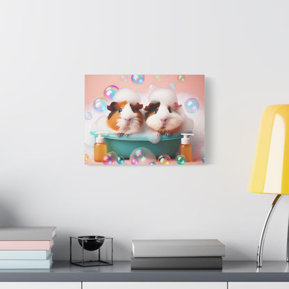 Bathtime Buddies: Adorable Guinea Pigs Shower Scene | Premium Matte Wall Art | Cute Animal Lover Gift Stretched