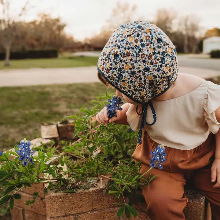 Reversible Coastal Blooms Danish Bonnet Blue