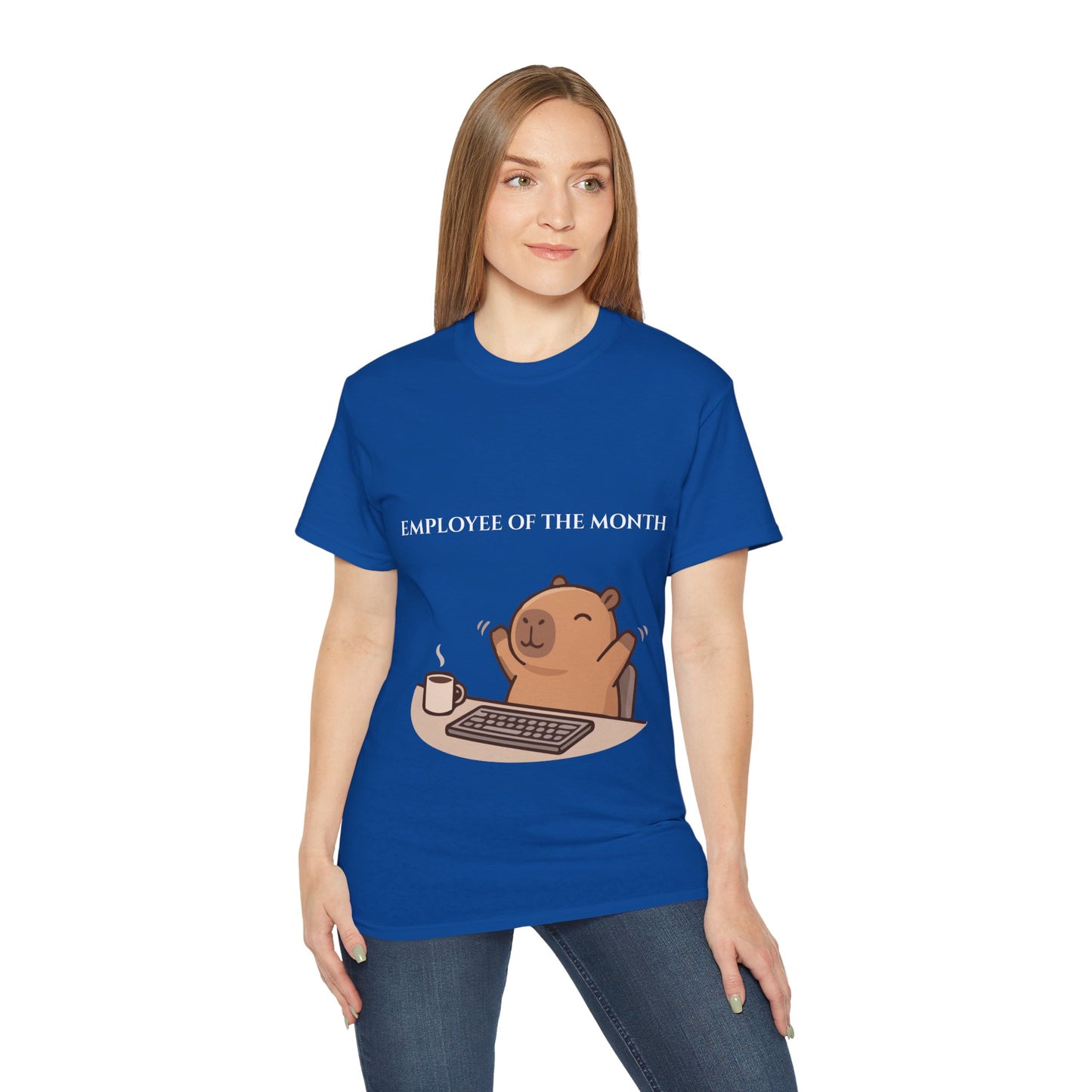 Employee of the Month Tee — Cute Bear Desk Graphic Women T-shirt Office Humor