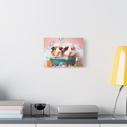 Bathtime Buddies: Adorable Guinea Pigs Shower Scene | Premium Matte Wall Art | Cute Animal Lover Gift Stretched