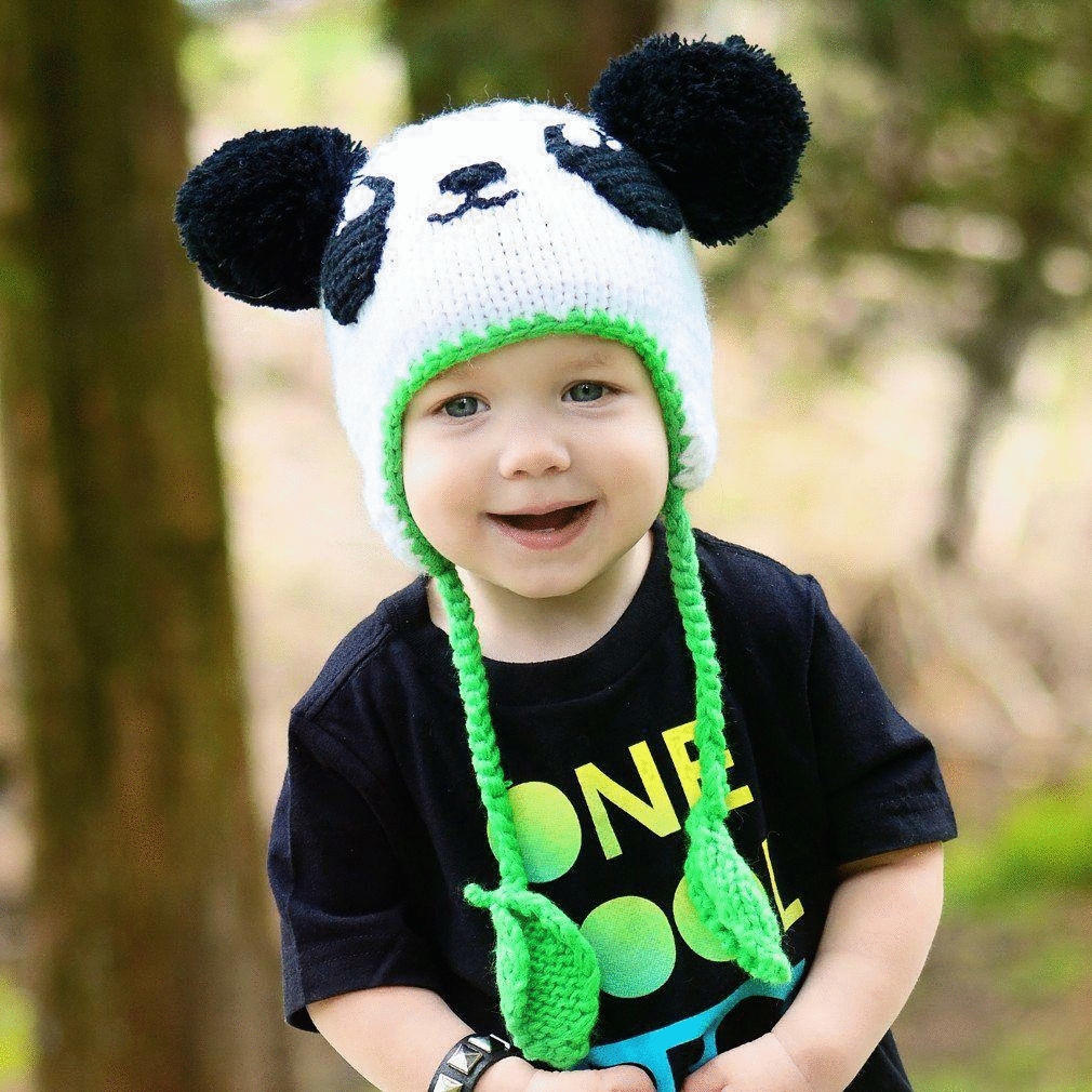 Hand-Knitted Panda Earflap Beanie Hat