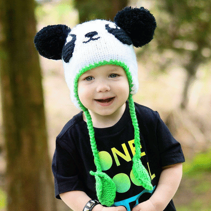 Hand-Knitted Panda Earflap Beanie Hat