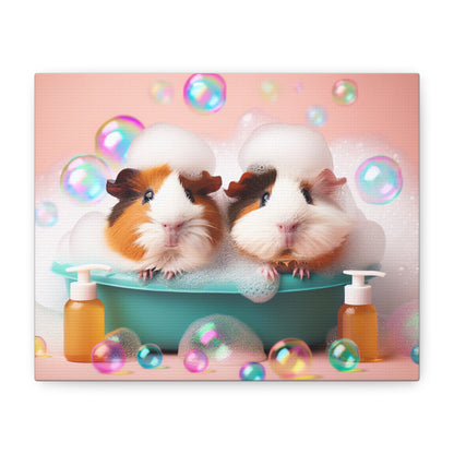 Bathtime Buddies: Adorable Guinea Pigs Shower Scene | Premium Matte Wall Art | Cute Animal Lover Gift Stretched
