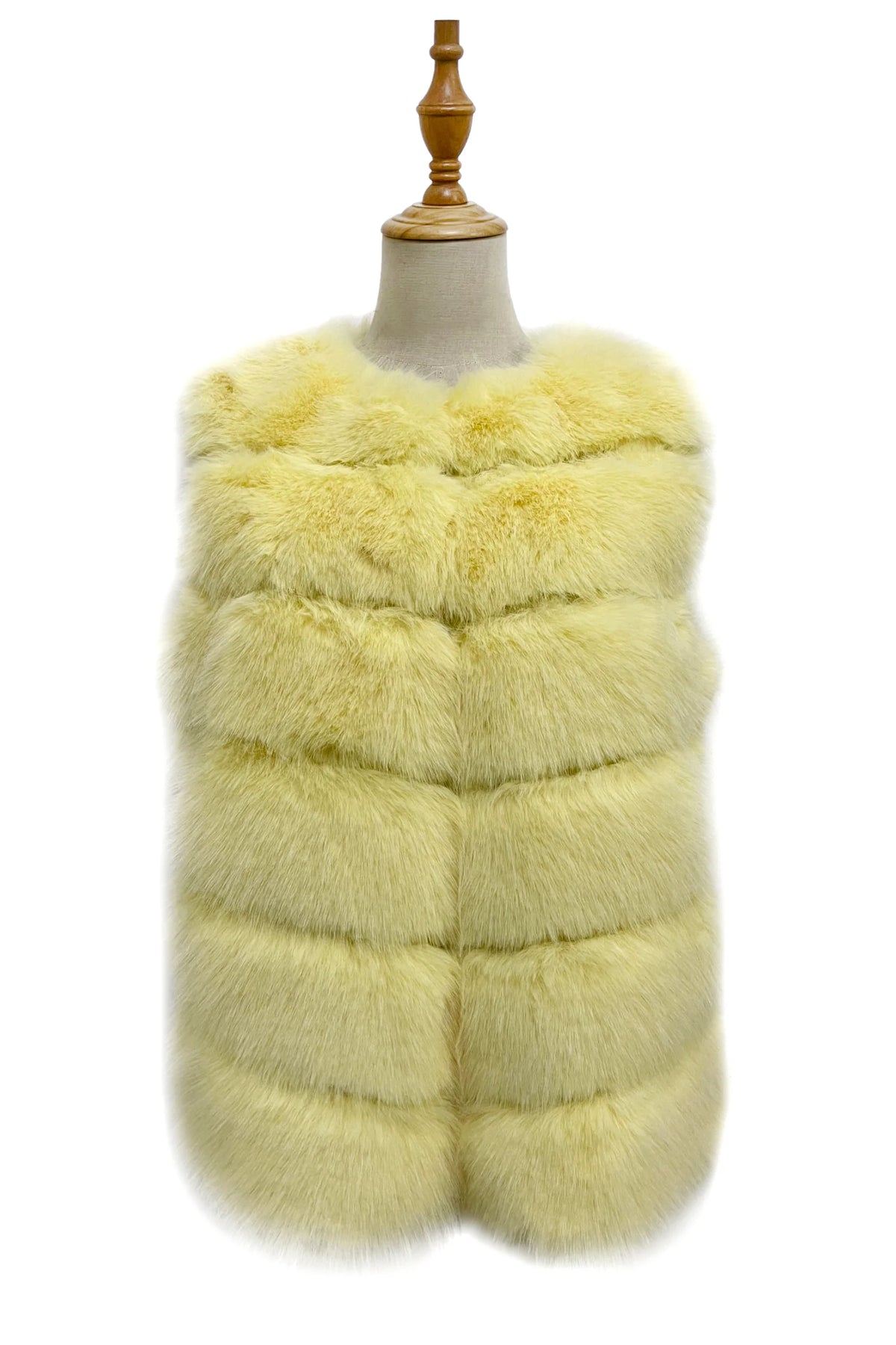 Plain Faux Fur Stripe Gilet Jacket Yellow
