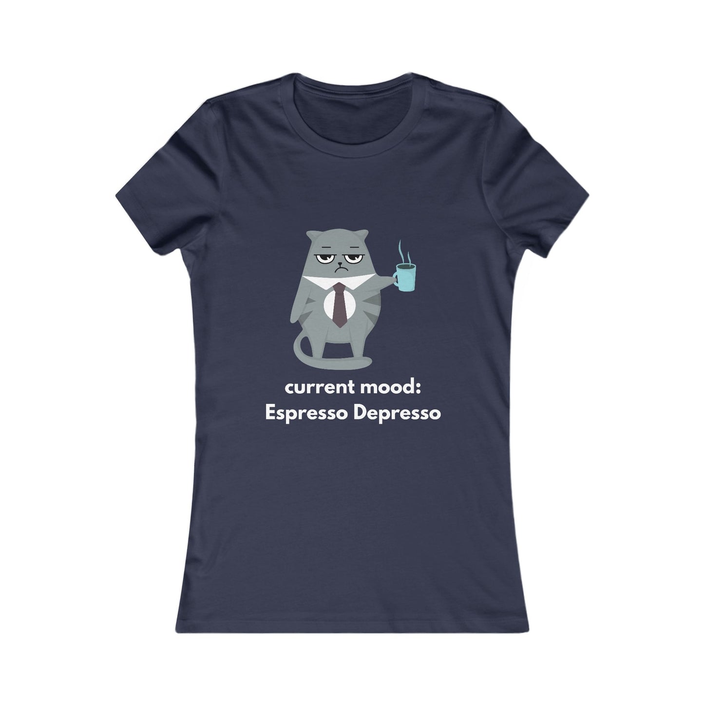 Women's Cat Coffee Tee — Cute Relaxed Cat Graphic T-Shirt