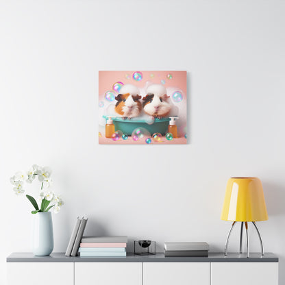 Bathtime Buddies: Adorable Guinea Pigs Shower Scene | Premium Matte Wall Art | Cute Animal Lover Gift Stretched