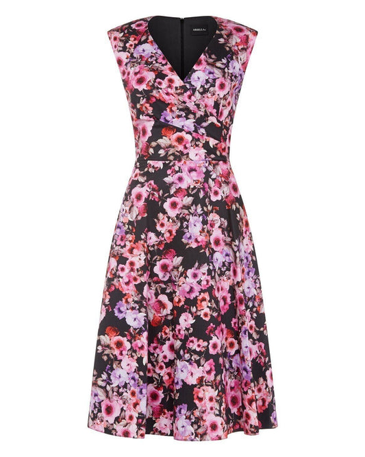 Ariella Pink Floral Cap Sleeve Midi Dress Vintage Style