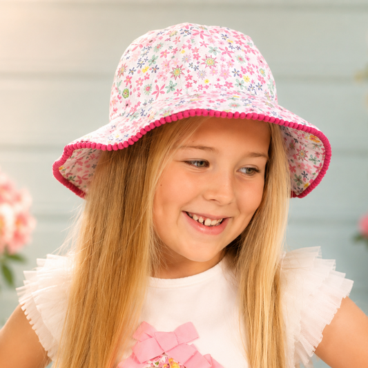 Girls Floral Wide Brim Summer Hat