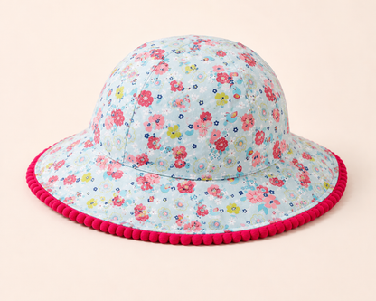 Girls Floral Wide Brim Summer Hat