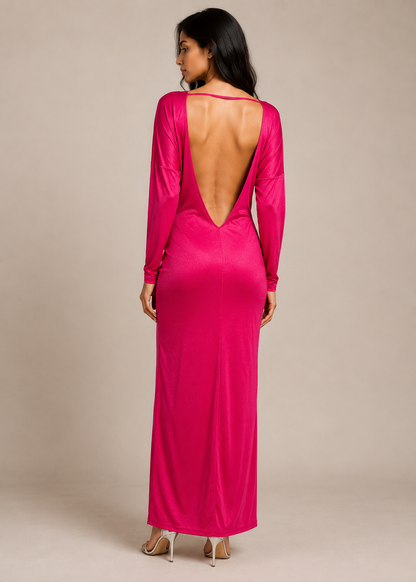 Red Carpet Pink Black Ruched Split Maxi Dress