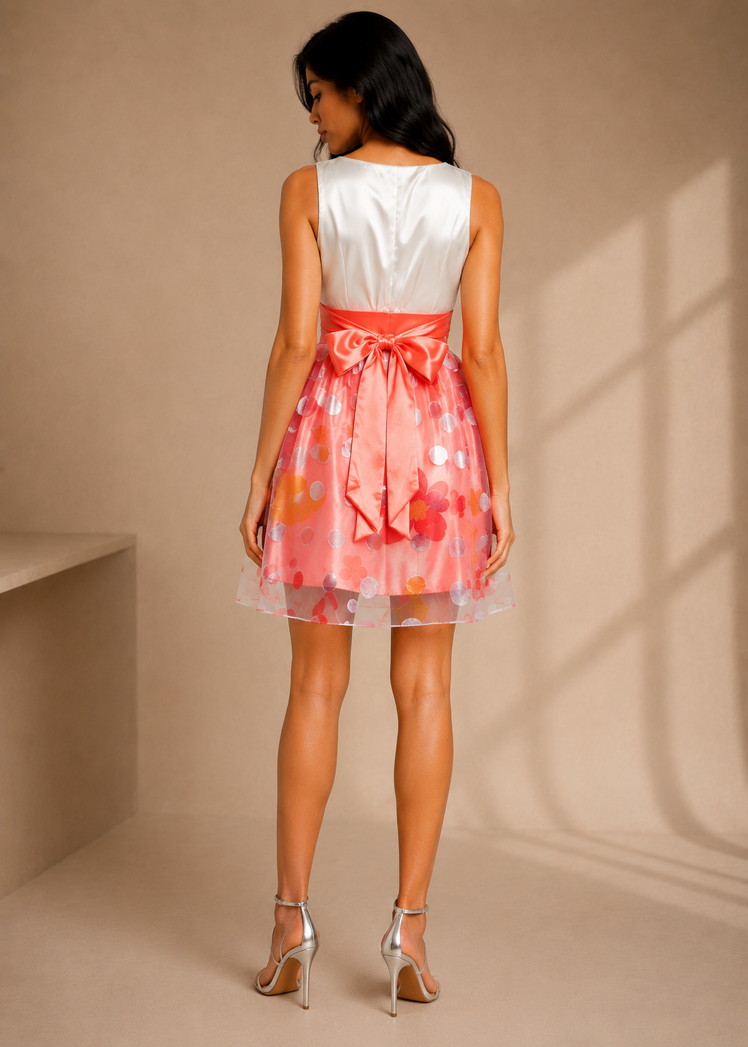 Mini Floral Dot Dress With Organza Skirt