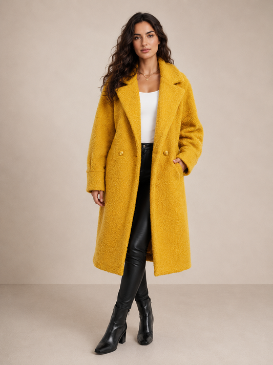 Mustard boucle longline Teddy oversized coat