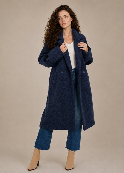 Navy blue boucle longline Teddy oversized coat