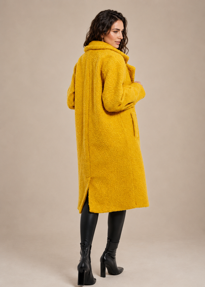 Mustard boucle longline Teddy oversized coat