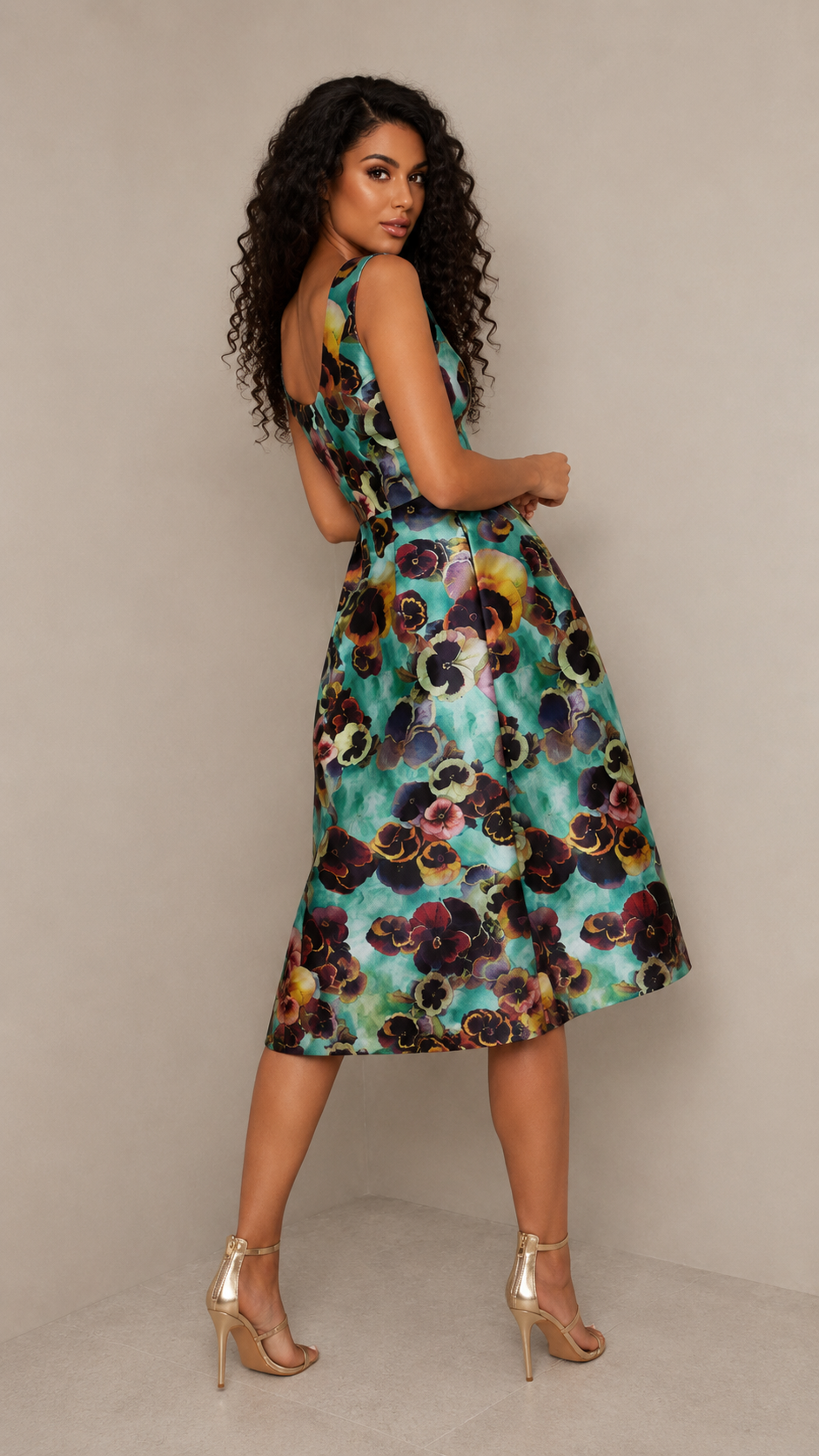 Chi Chi London Alyssa Floral Print Boat Neck Flared Midi Dress