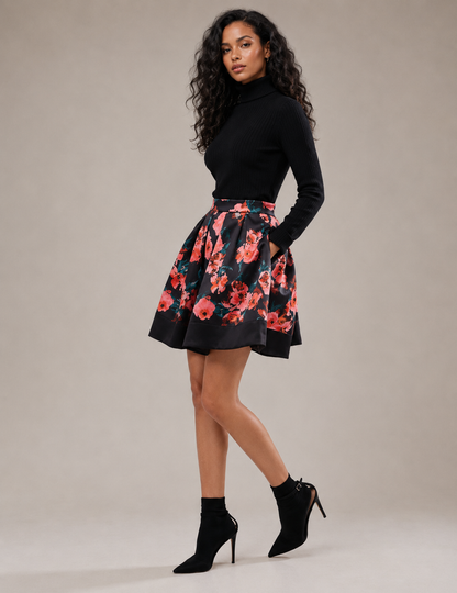 Luxury Black Floral Skirt – Premium Heavy Fabric