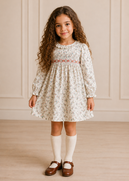 Luxury Hand-Smocked Floral Baby Girl Dress – White Heritage Occasion Dress