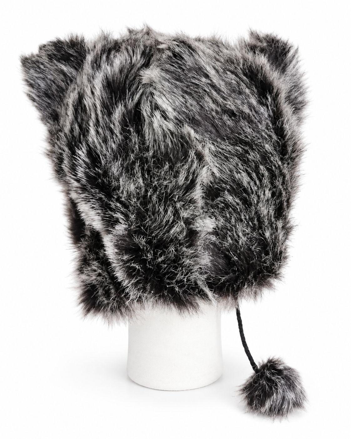 Furry Wolf Bear Hat With Pom-Poms Ties