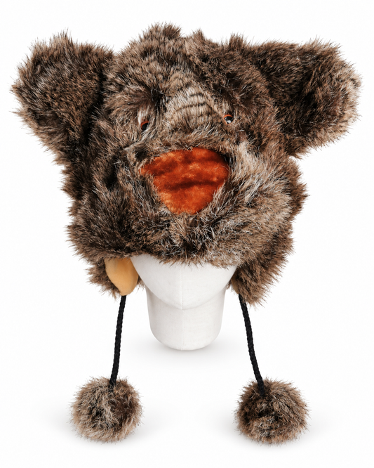 Furry Wolf Bear Hat With Pom-Poms Ties