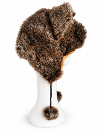 Furry Wolf Bear Hat With Pom-Poms Ties
