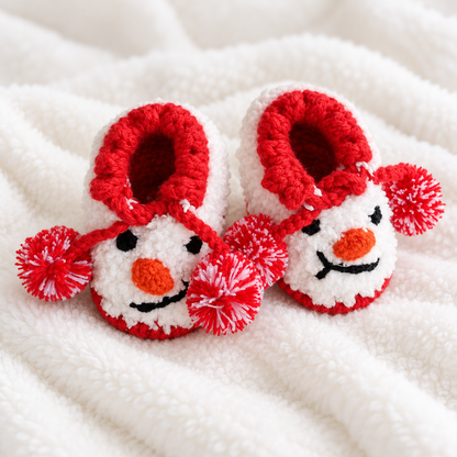 Hand-Knitted Newborn Baby Snowman Booties – Soft & Cosy First Shoes