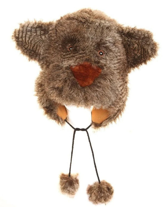 Furry Bear Hat With Pom-Poms Adults' Women Men Ladies Unisex Funny Winter