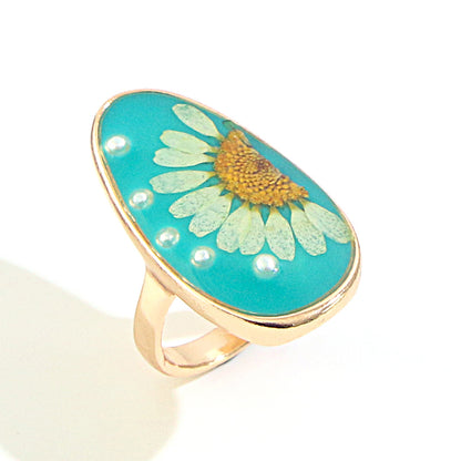 Adjustable Resin Real Floral Ring Bright Colours