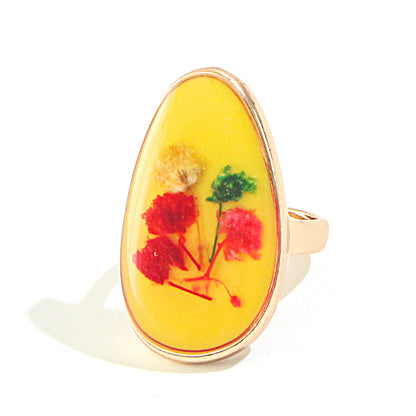 Adjustable Resin Real Floral Ring Bright Colours