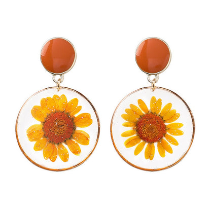 Real Flower Resin Earrings Gold Finish