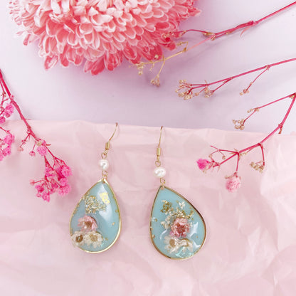 Real Mini Flowers Coloured Resin Earrings