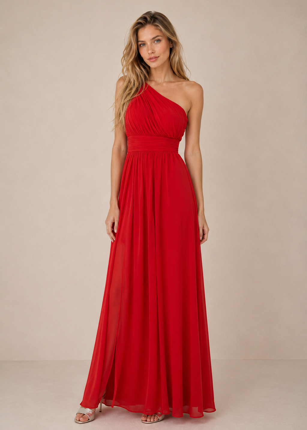 Monsoon Dani One Shoulder Prom Dress Red | Elegant Maxi Evening Gown
